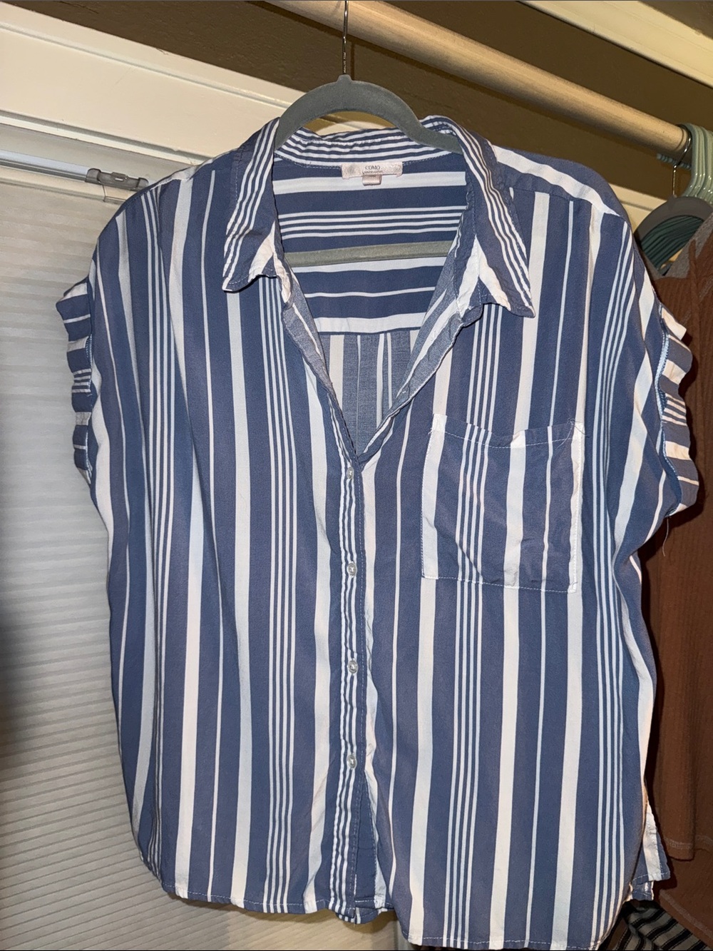 Como Vintage Navy and White Striped Button-Down Shirt